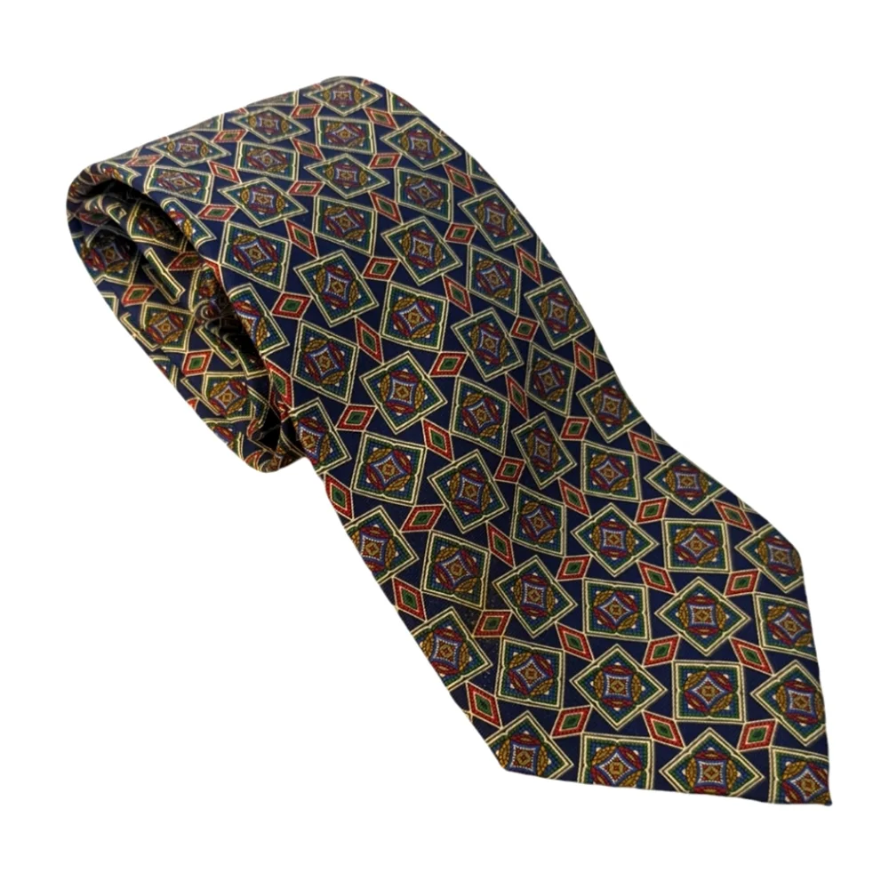 J. Crew 100 percent silk neck tie brown red blue gold Geometric